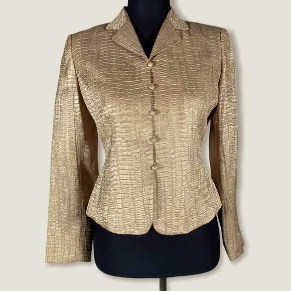 NWT Kasper Gold Textured Suit Jacket Skirt Size 2P - Picture 2 of 11